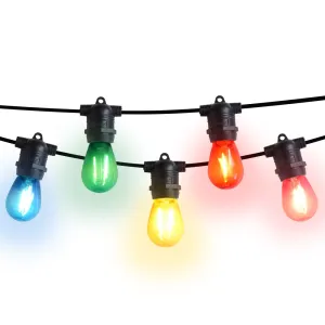 10 Socket Multi-Color Outdoor Commercial String Light Set, 21 FT Black Cord w/ 2-Watt Shatterproof LED Bulbs, Weatherproof SJTW