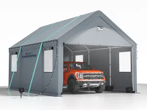 12'x20' Heavy Duty Carport Canopy - Extra Large Portable Car Tent Garage with Roll-up Windows and All-Season Tarp Cover,Metal Roof &Side Walls for Car, SUV,Boats&Truck Shelter Logic Storage