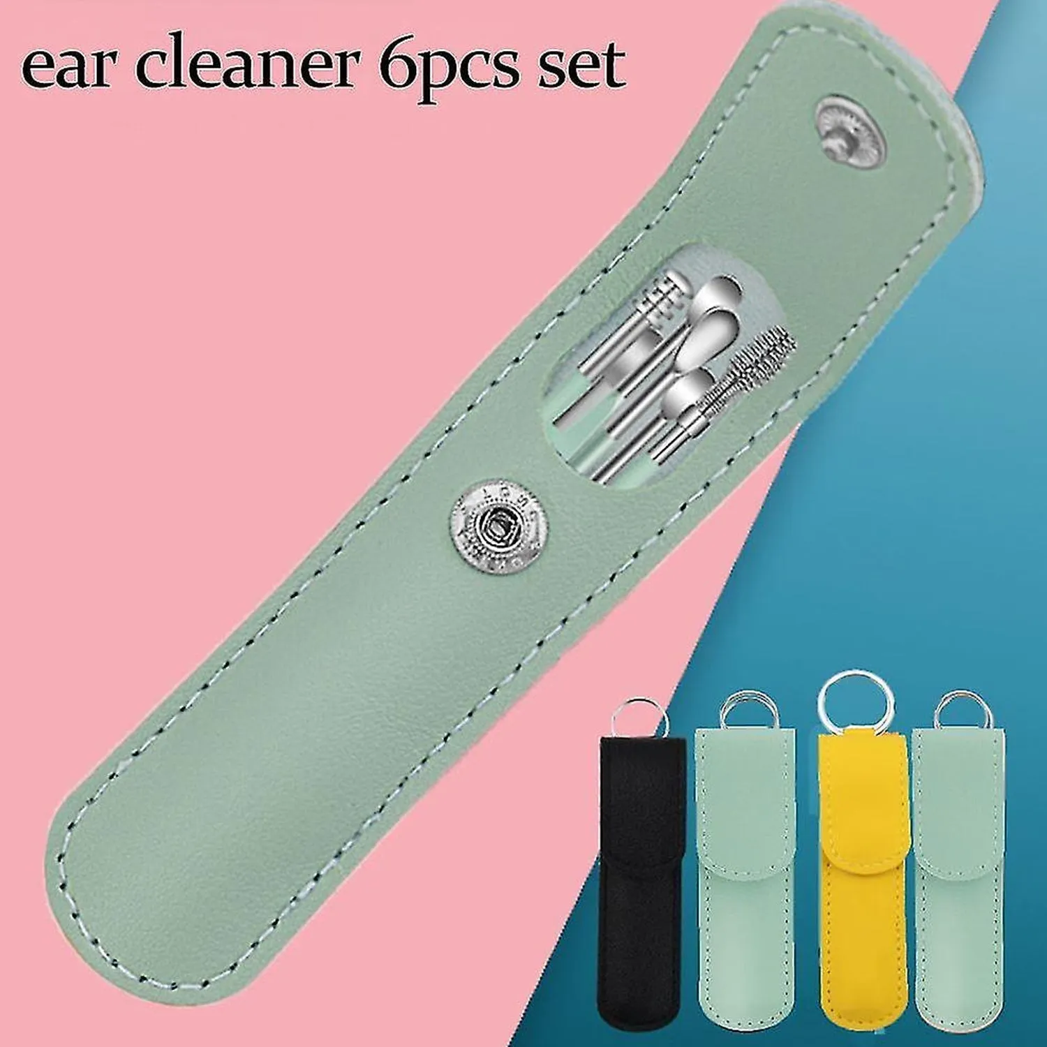 6-in-1 Ear Wax Cleaner- Resuable Ear Cleaning Tools Leather Pouch - Ear Pick Wax Remover Tool Kit with Ear Curette Cleaner and Spring Ear Buds Cleaner Fit in Pocket Great for Traveling