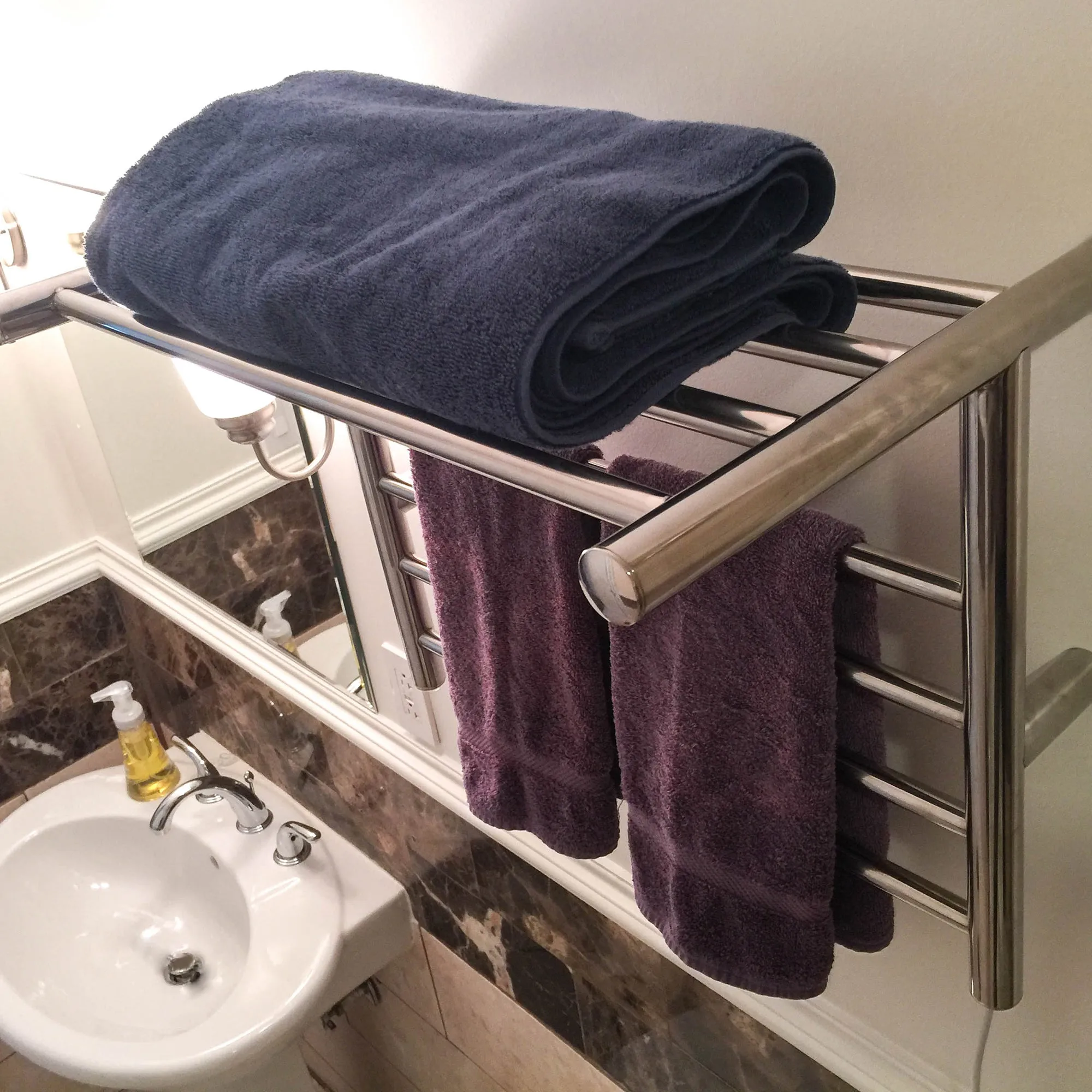 Amba RSH-P Radiant Shelf Hardwired   Plug-in Combo 8 Bar Towel Warmer in Polished