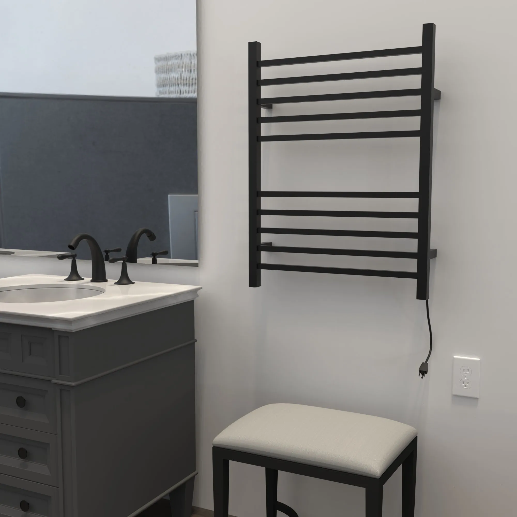 Amba RSWH-MB Radiant Square Hardwired   Plug-in Combo 10 Bar Towel Warmer in Matte Black