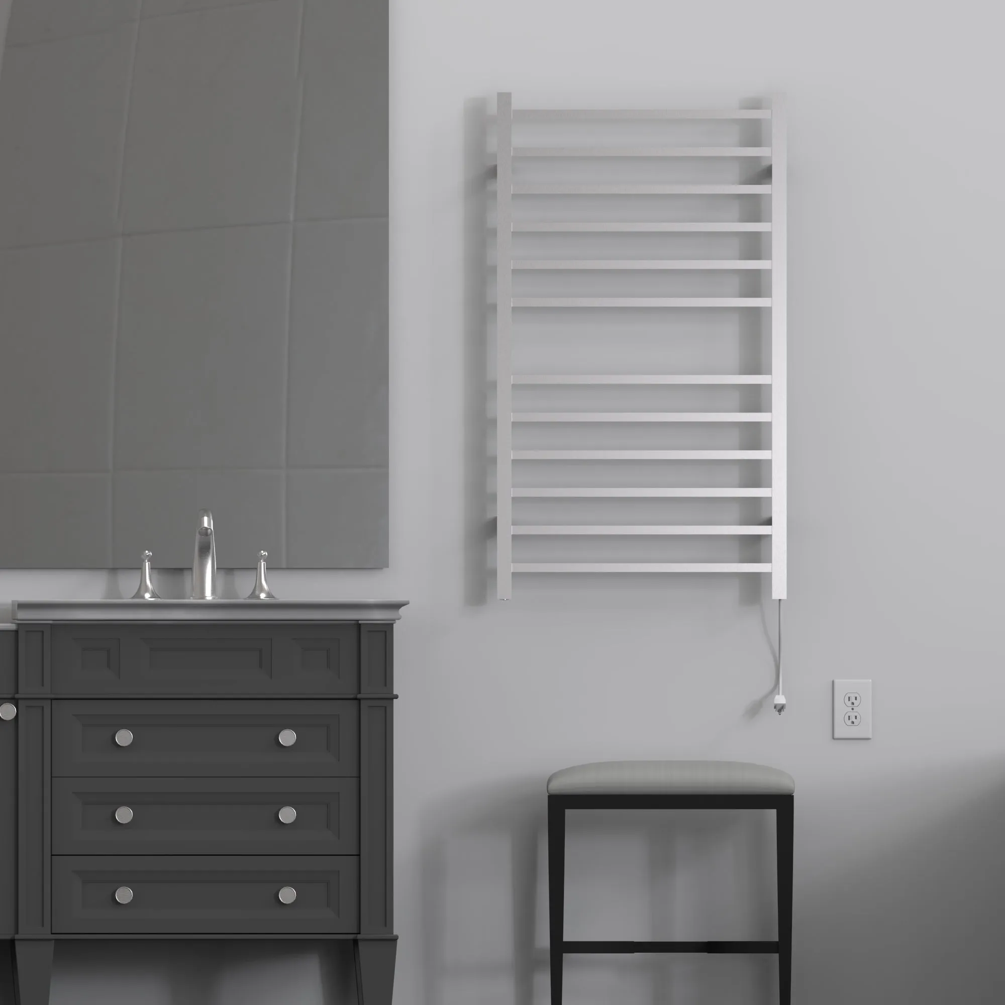 Amba RSWHL-B Radiant Large Square Hardwired   Plug-in Combo 12 Bar Towel Warmer in Brushed