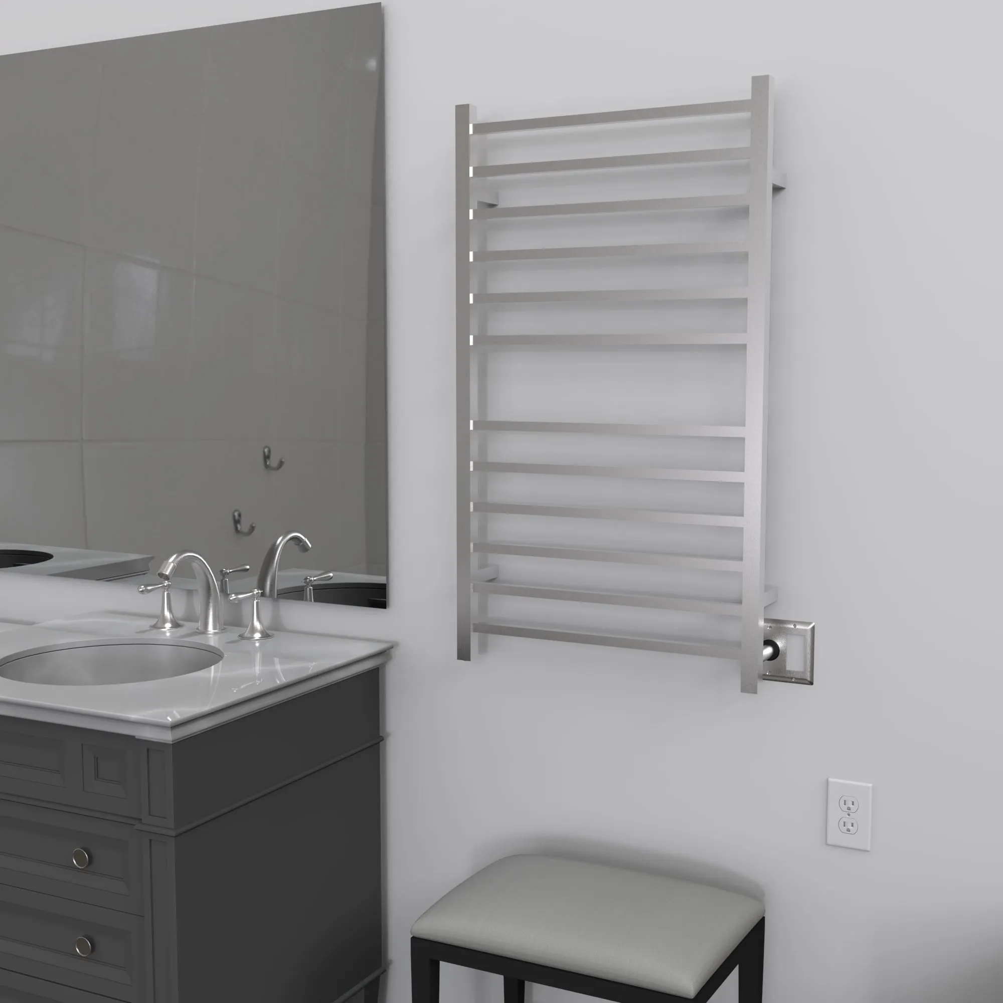 Amba RSWHL-B Radiant Large Square Hardwired   Plug-in Combo 12 Bar Towel Warmer in Brushed