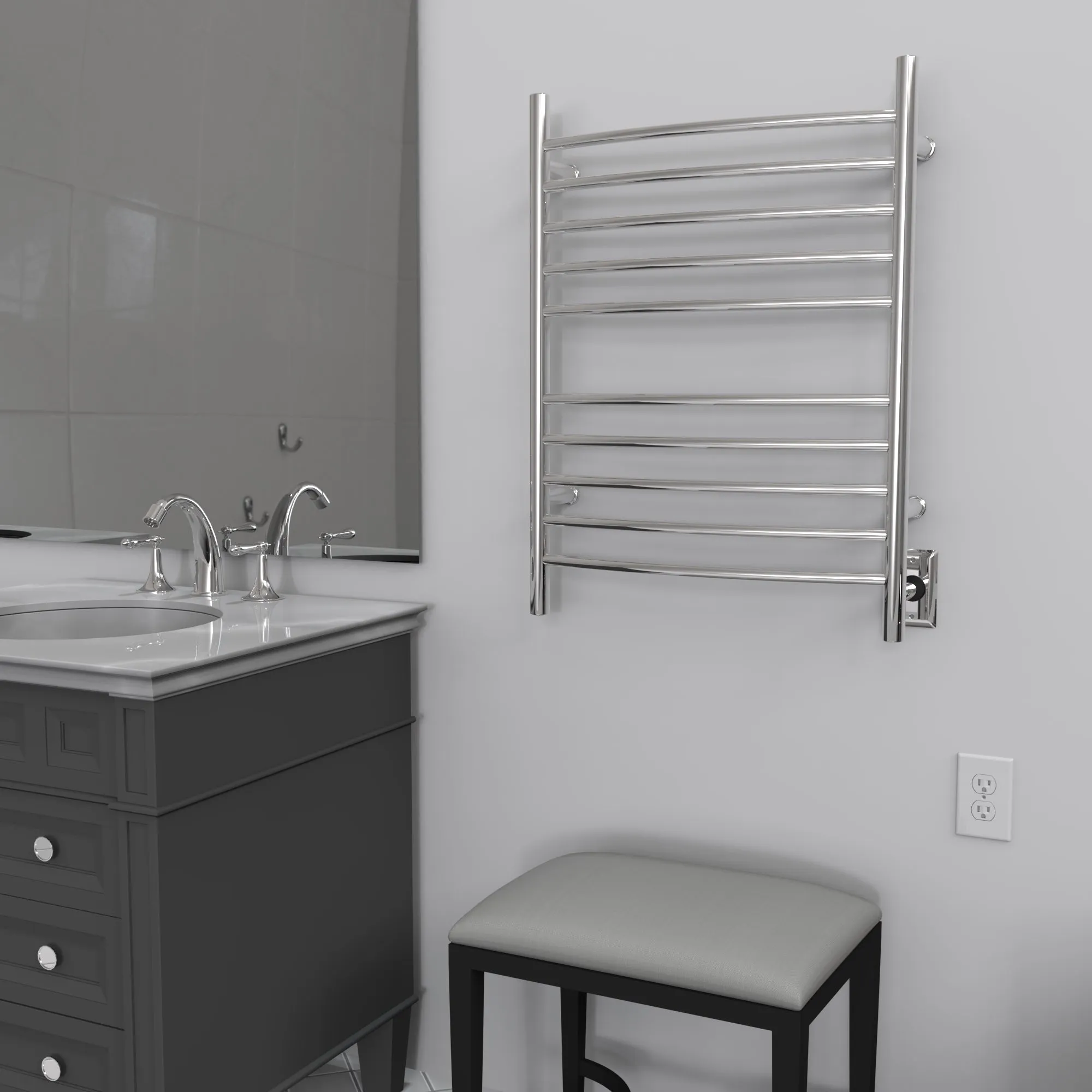 Amba RWH-CP Radiant Hardwired   Plug-in Combo Curved 10 Bar Towel Warmer in Polished