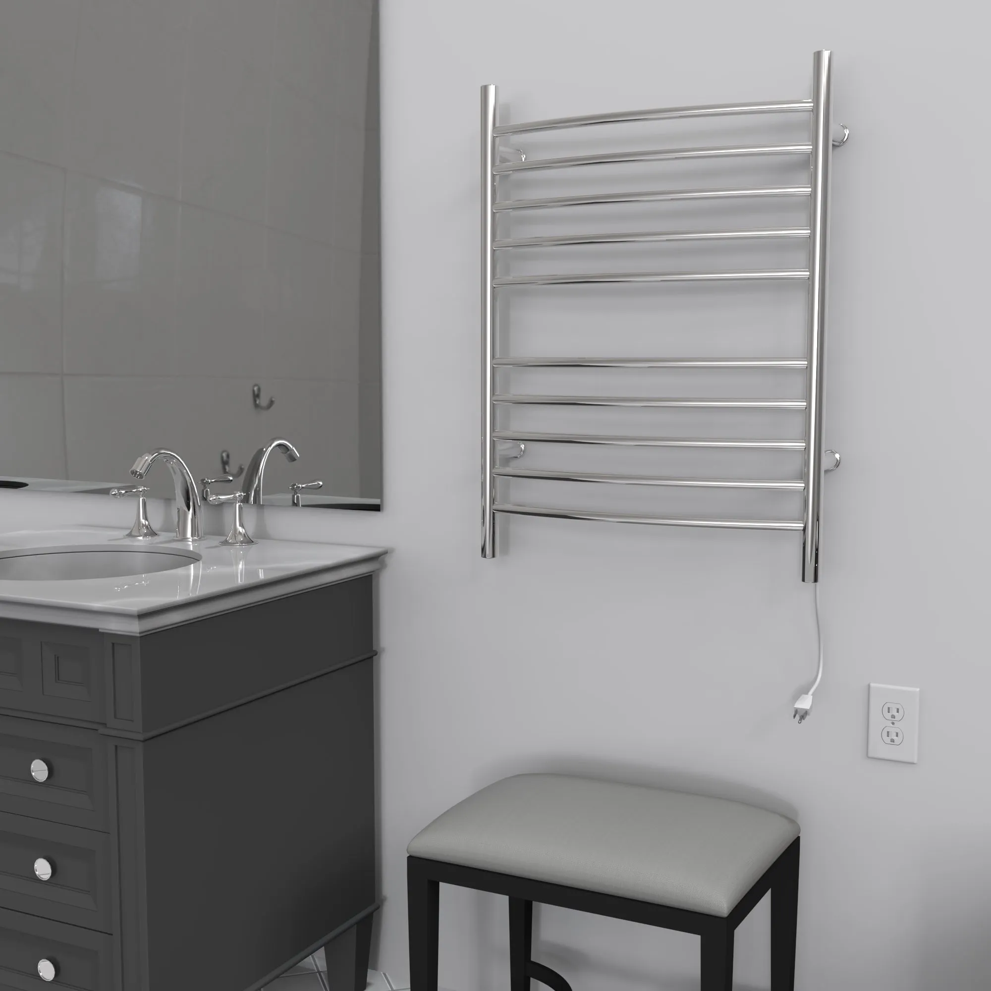 Amba RWH-CP Radiant Hardwired   Plug-in Combo Curved 10 Bar Towel Warmer in Polished