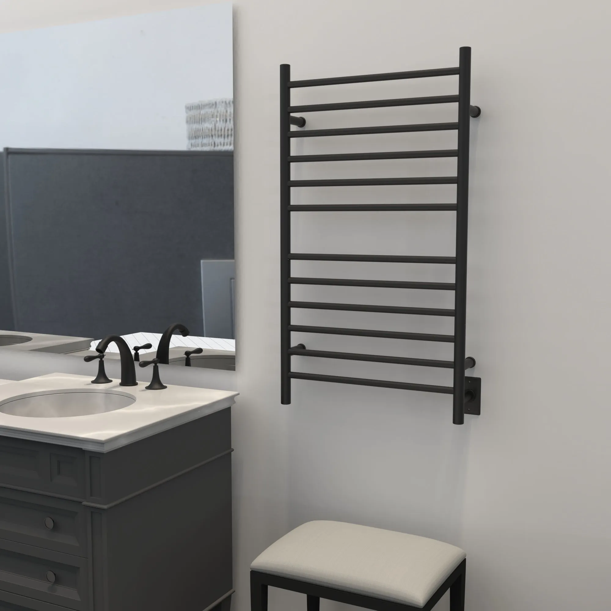 Amba RWHL-SMB Radiant Large Hardwired   Plug-in Combo Straight 12 Bar Towel Warmer in Matte Black