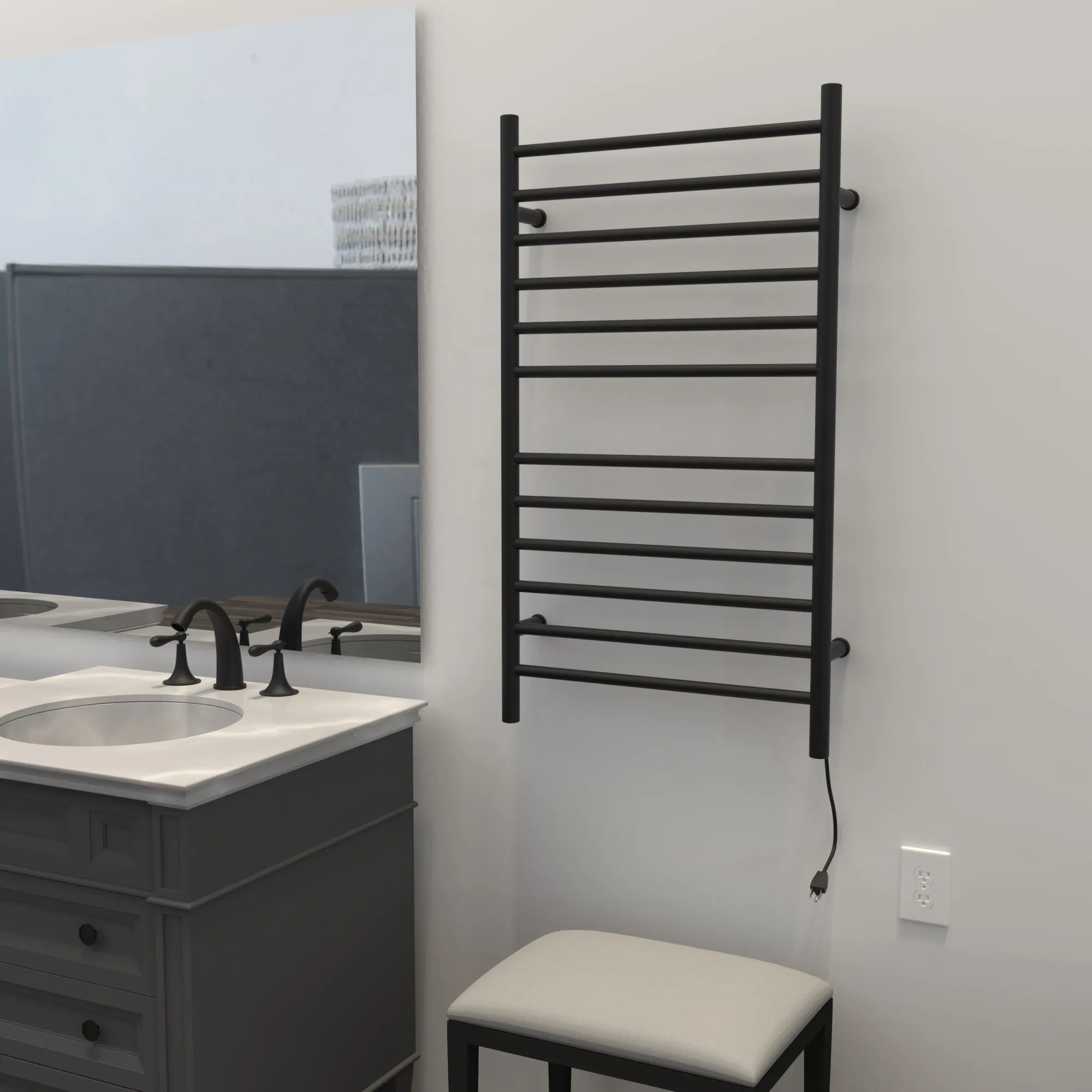 Amba RWHL-SMB Radiant Large Hardwired   Plug-in Combo Straight 12 Bar Towel Warmer in Matte Black