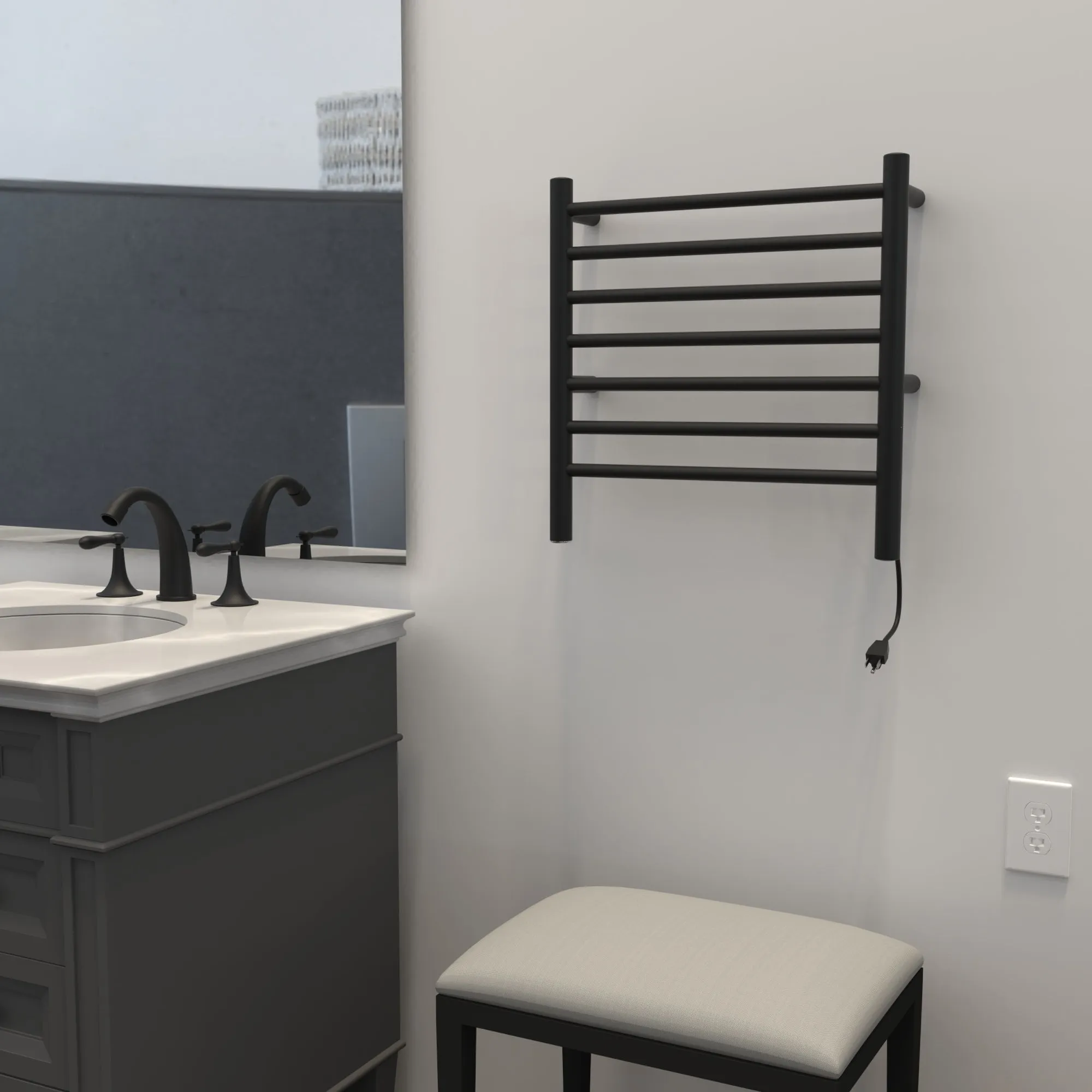 Amba RWHS-SMB Radiant Small Hardwired   Plug-in Combo 7 Bar Towel Warmer in Matte Black