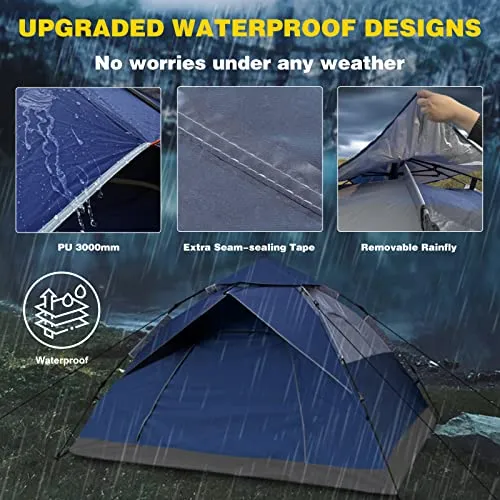 anngrowy Camping Tents 4 Person Instant Pop Up Tent for Camping Waterproof Cabin Tents for Camp Easy Set up 2 in 1 Family Dome Tent with Rainfly Sun Shelter for Hiking & Traveling & Beach