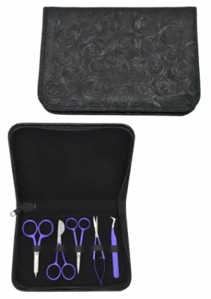 Black Rose Case Embroidery Kit Famore Blue Scissors