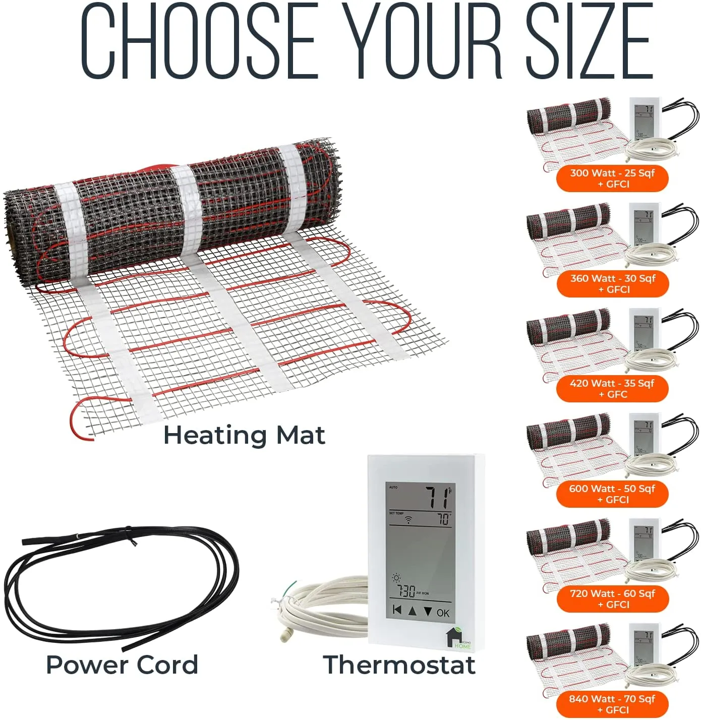 EconoHome - Fluoropolymer Insulated Floor Heating Mat - With WiFi Thermostat