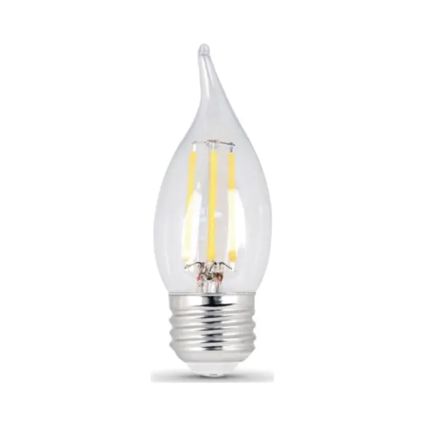 Feit Electric BPEFC40/827/LED/2 LED Lamp, Decorative, Flame Tip Lamp, 40 W Equivalent, E26 Lamp Base, Dimmable, Clear