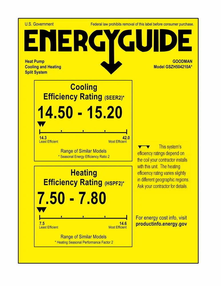 Goodman 3.5 Ton 15.2 SEER2 Single-Stage Heat Pump GSZH504210