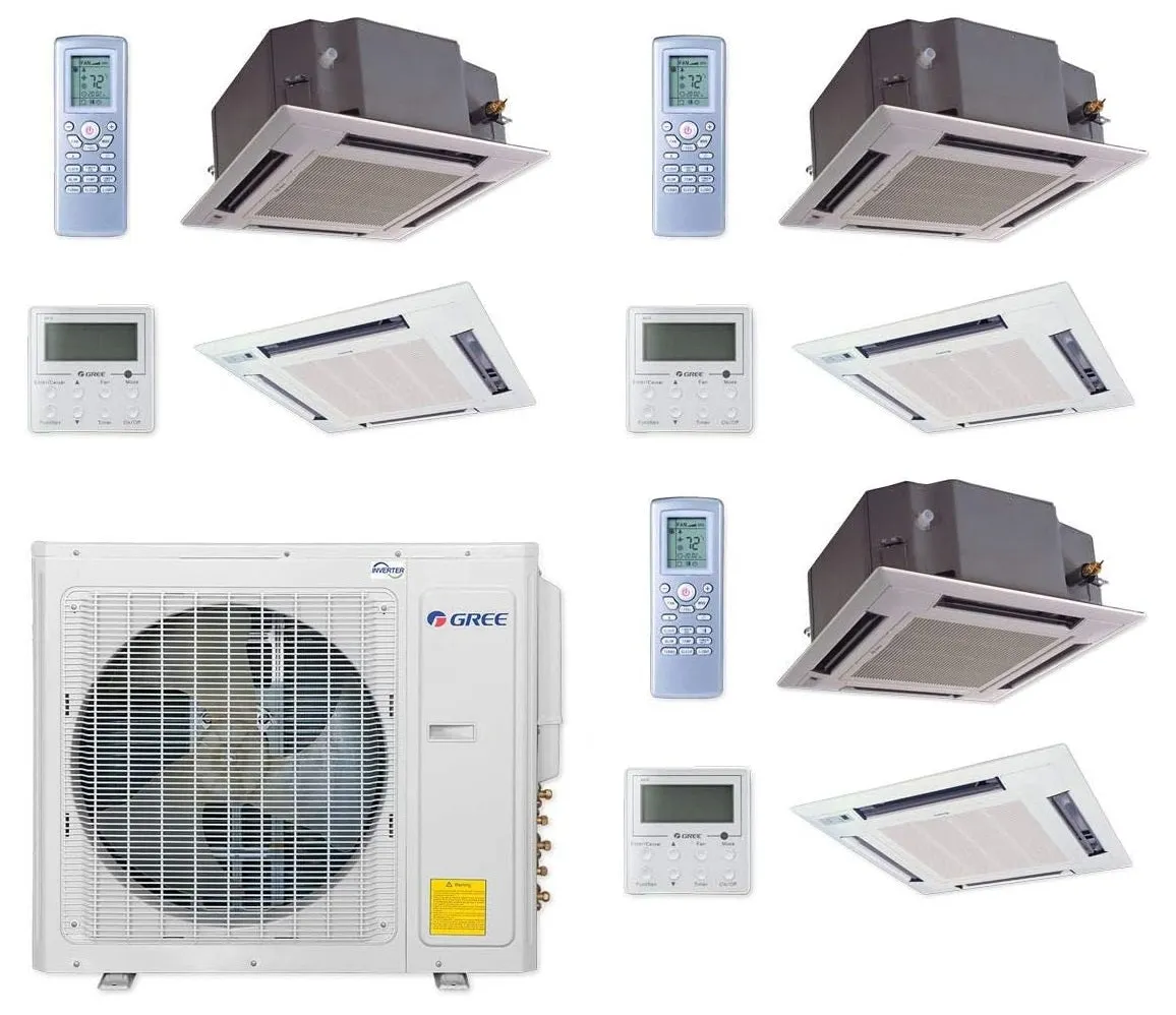 GREE Multi  Ultra Series 36,000 BTU 3-Zone Ceiling Cassette 12K 12K 18K Ductless Mini-Split System