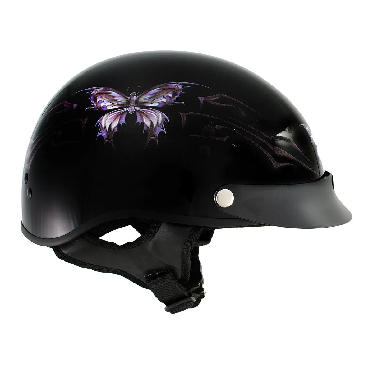 Hot Leathers HLT70 'Purple Butterfly' Glosy Black Advanced DOT