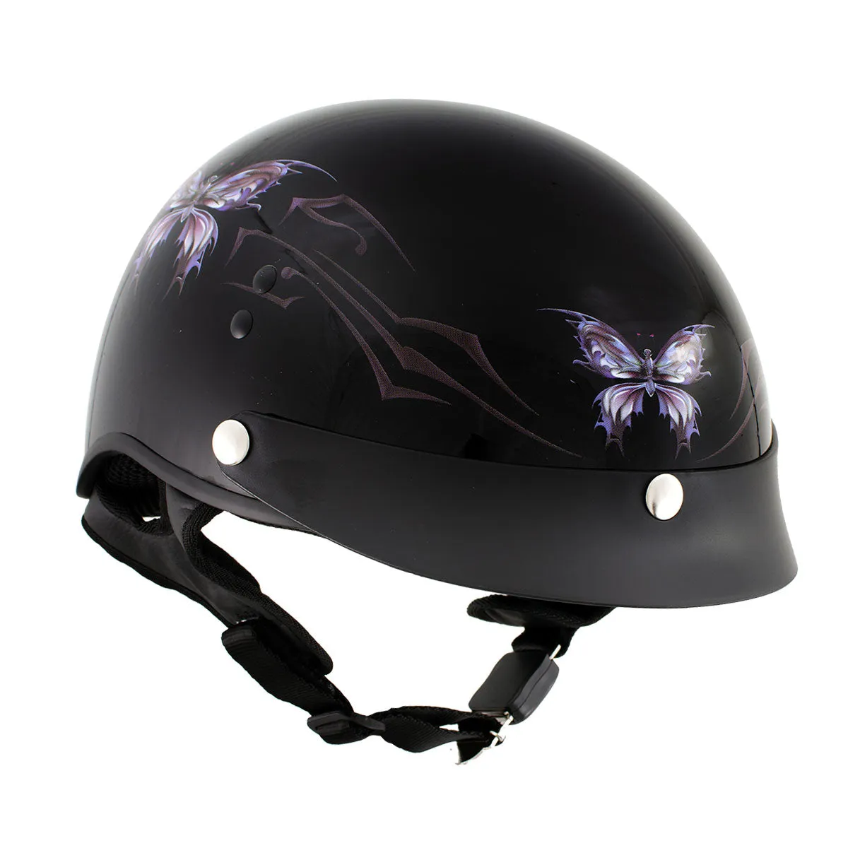 Hot Leathers HLT70 'Purple Butterfly' Glosy Black Advanced DOT