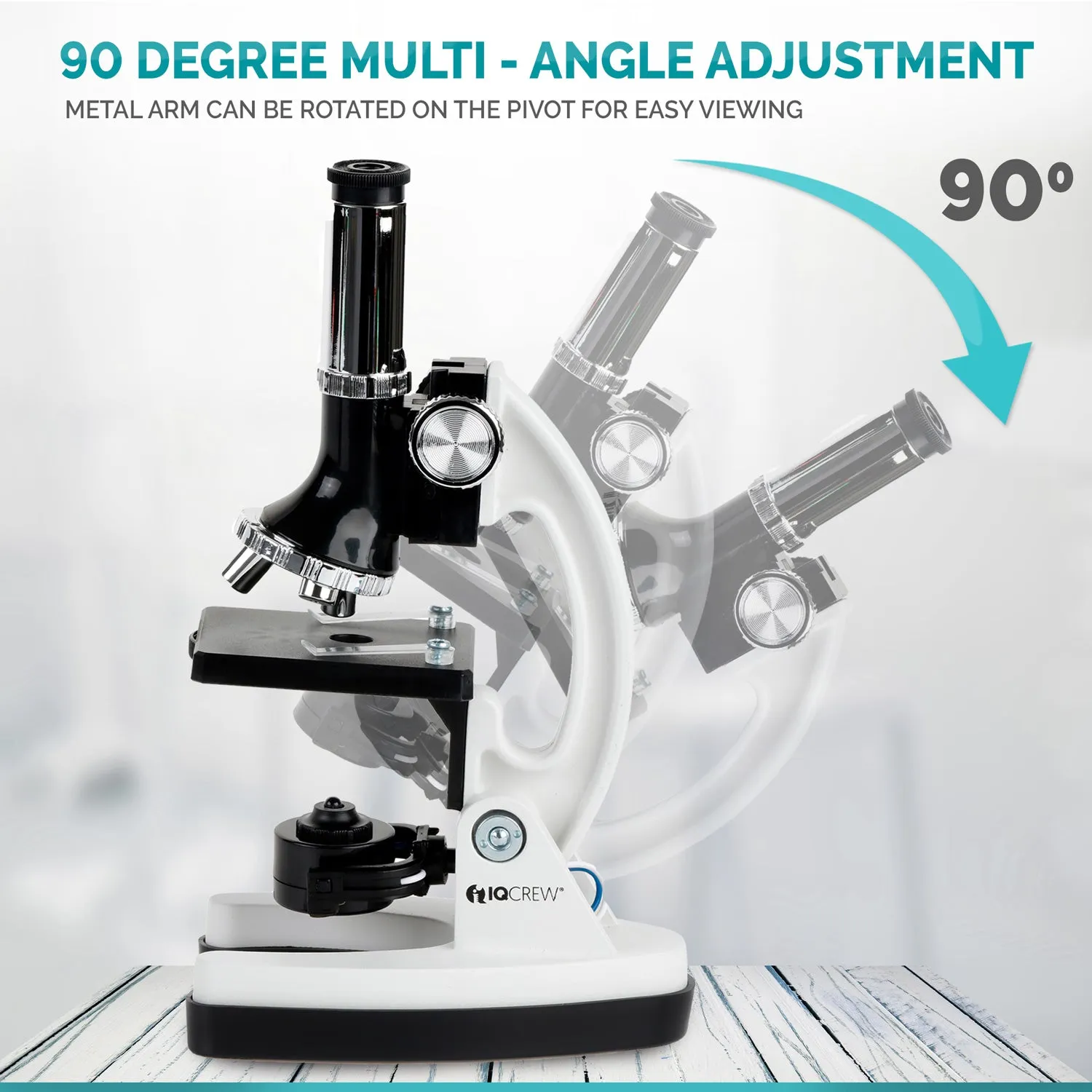 IQCrew By AmScope M30 Series 52-pcs STEM Microscope Kit for Kids 120X-1200X Magnification with Metal Body, Plastic Slides, LED Light and Storage Box