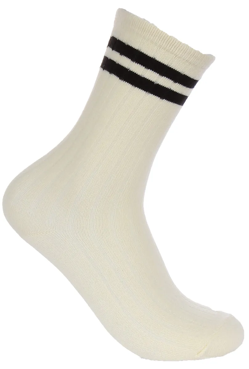 Justinreess England 2 Pairs Retro Stripe Socks In Cream