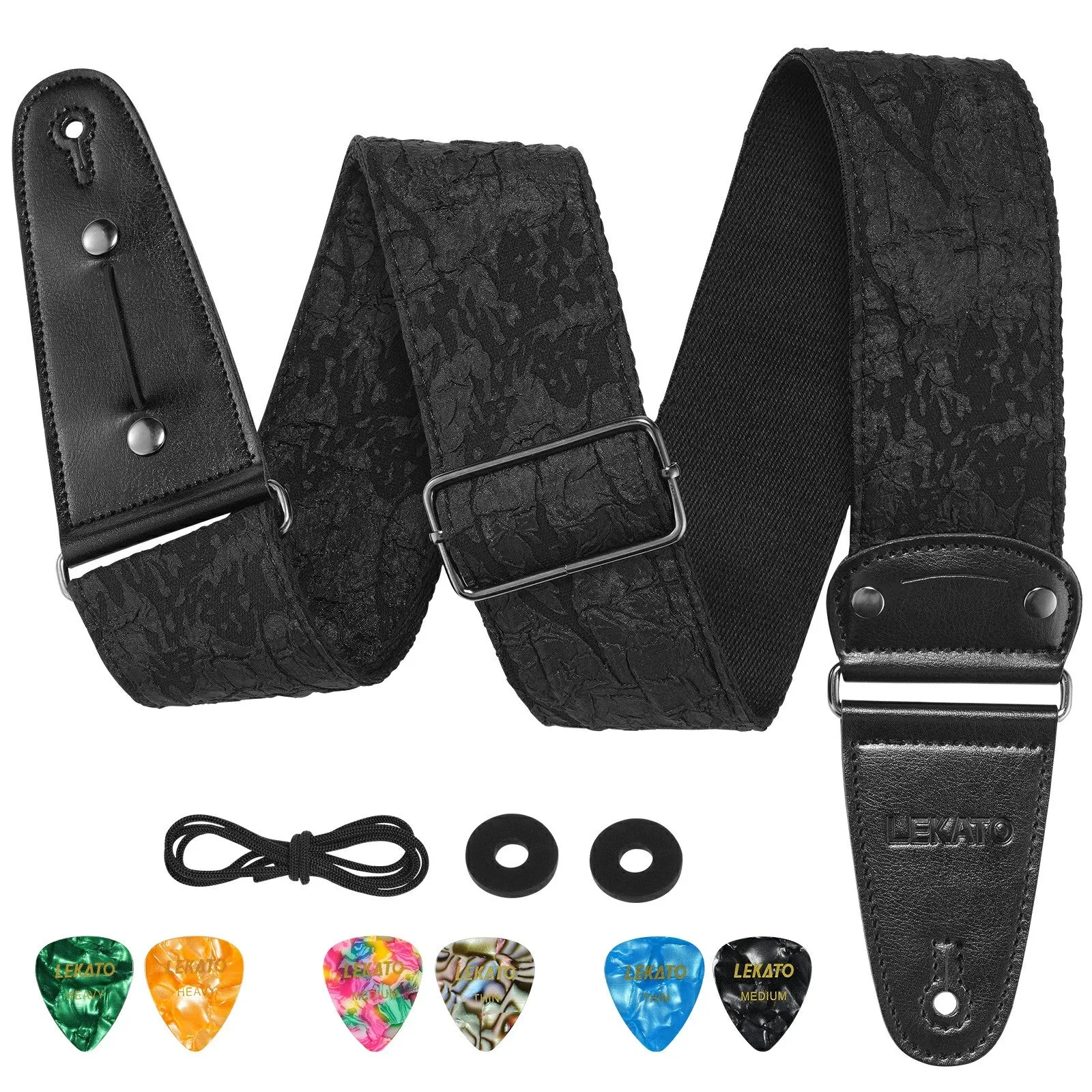 LEKATO LGS-7 Guitar Strap Anaglyph Embossed Floral Pattern