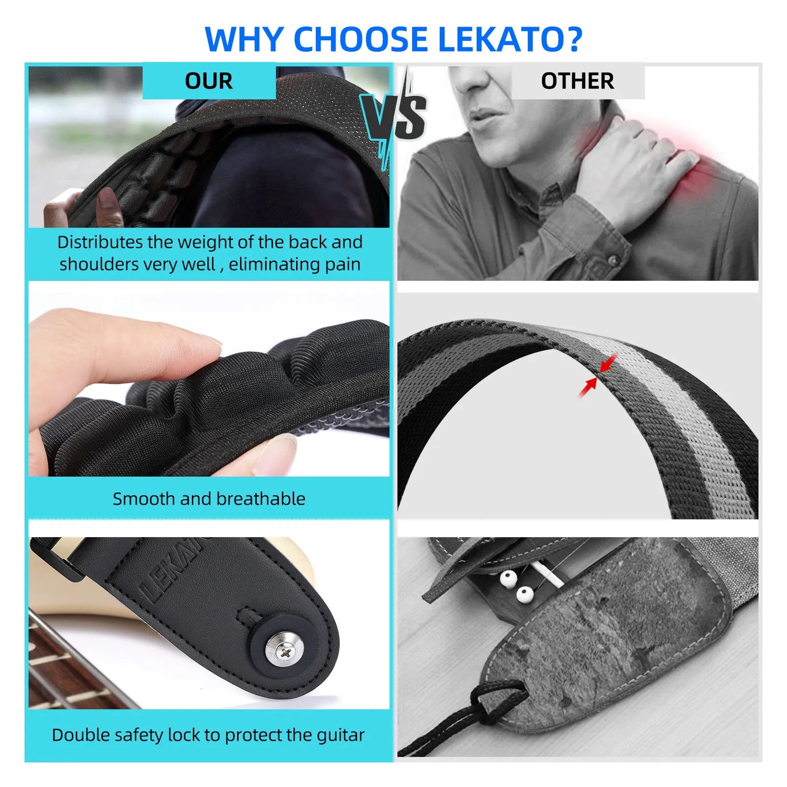 LEKATO TPU-001 Mesh Sponge Breathable Guitar Straps