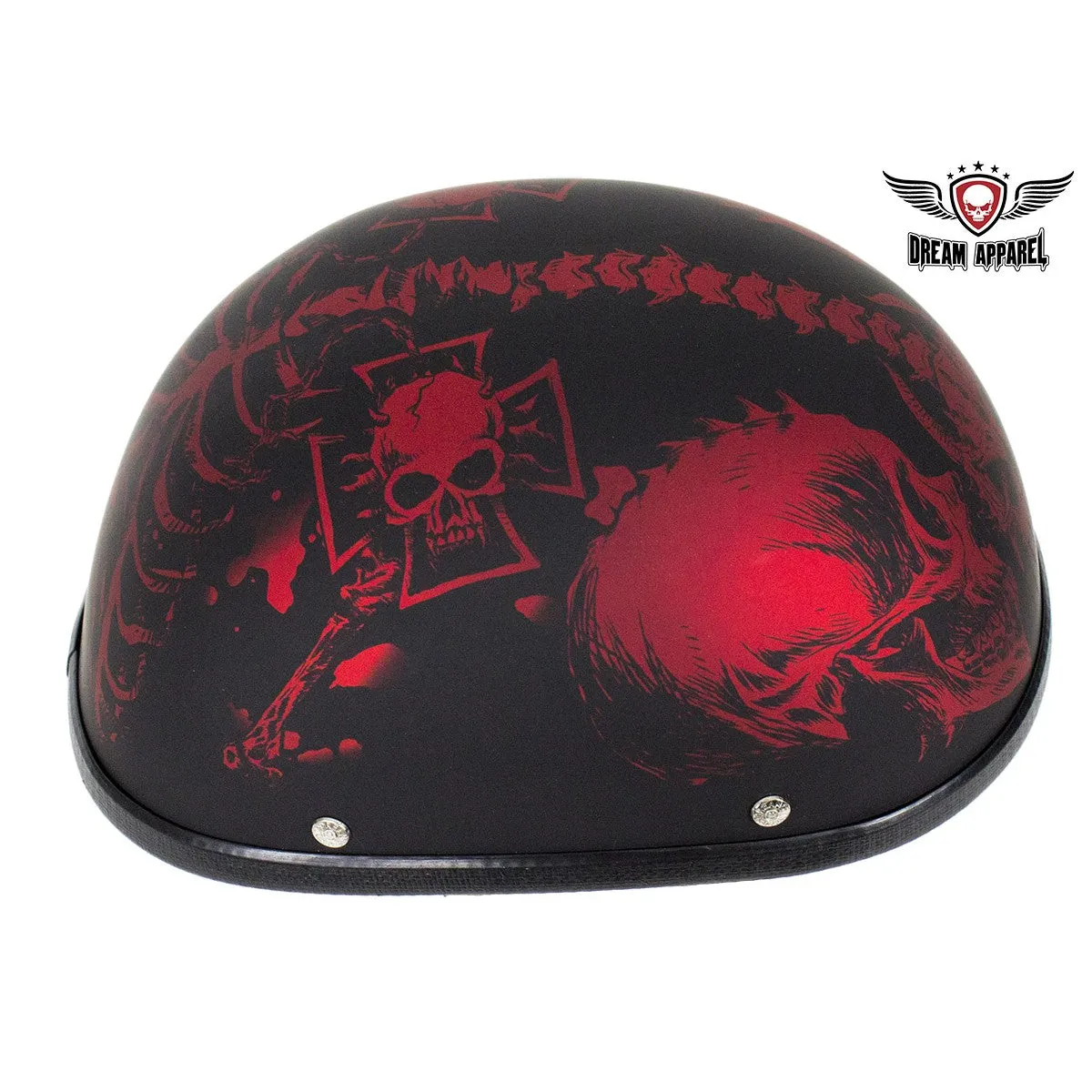 Matte Burgundy Novelty Motorcycle Helmet with Horned Skeletons