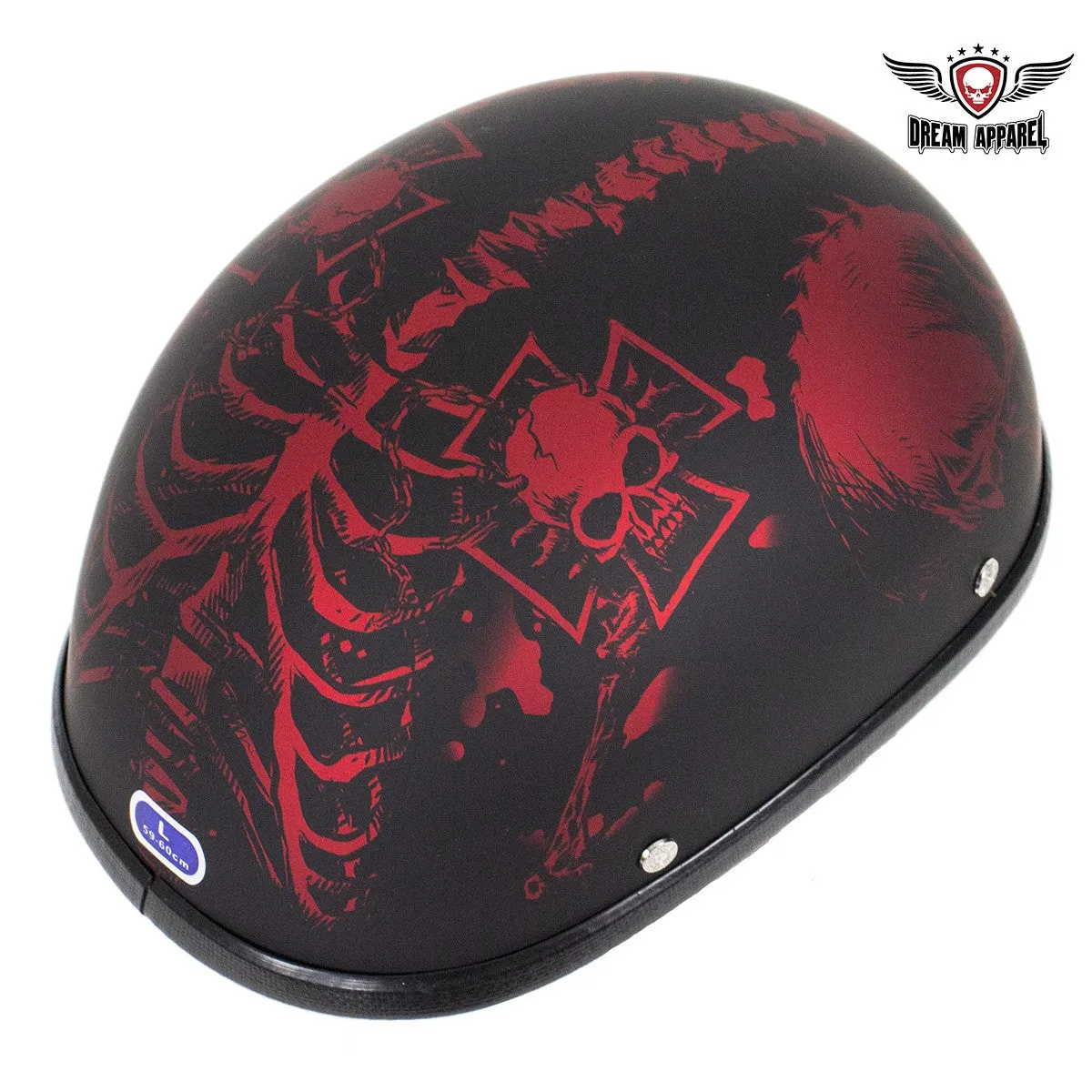 Matte Burgundy Novelty Motorcycle Helmet with Horned Skeletons