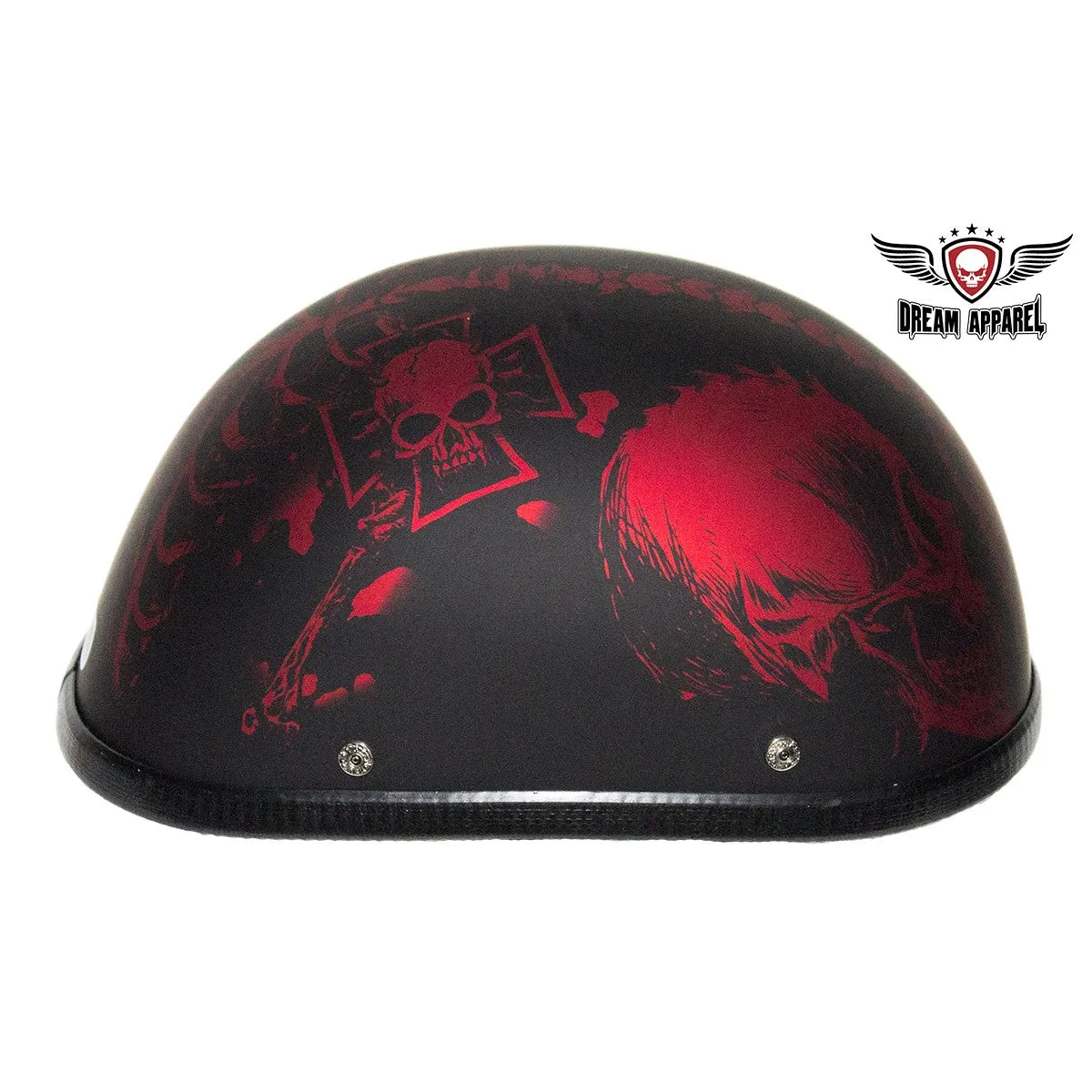 Matte Burgundy Novelty Motorcycle Helmet with Horned Skeletons