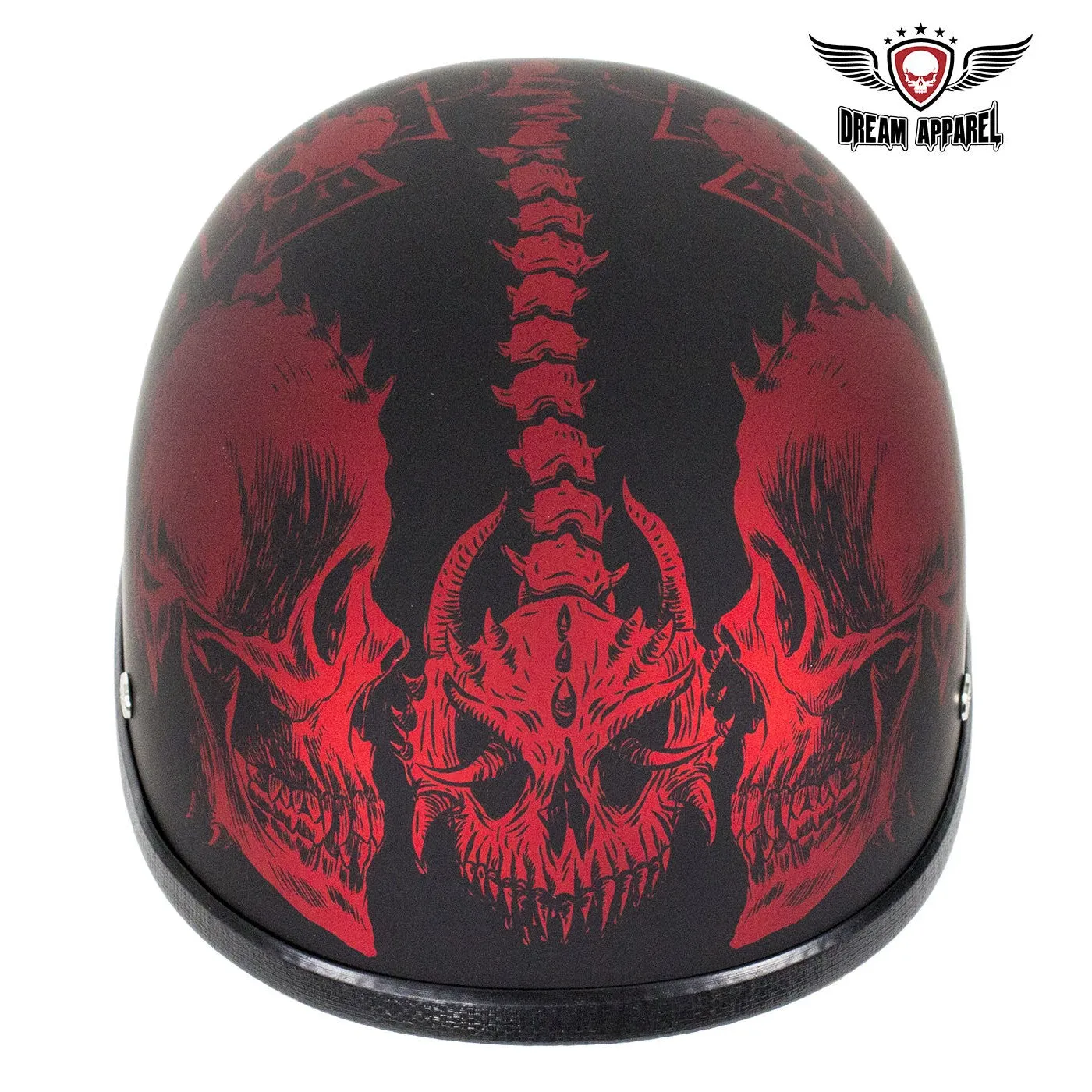 Matte Burgundy Novelty Motorcycle Helmet with Horned Skeletons