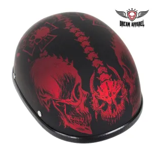 Matte Burgundy Novelty Motorcycle Helmet with Horned Skeletons