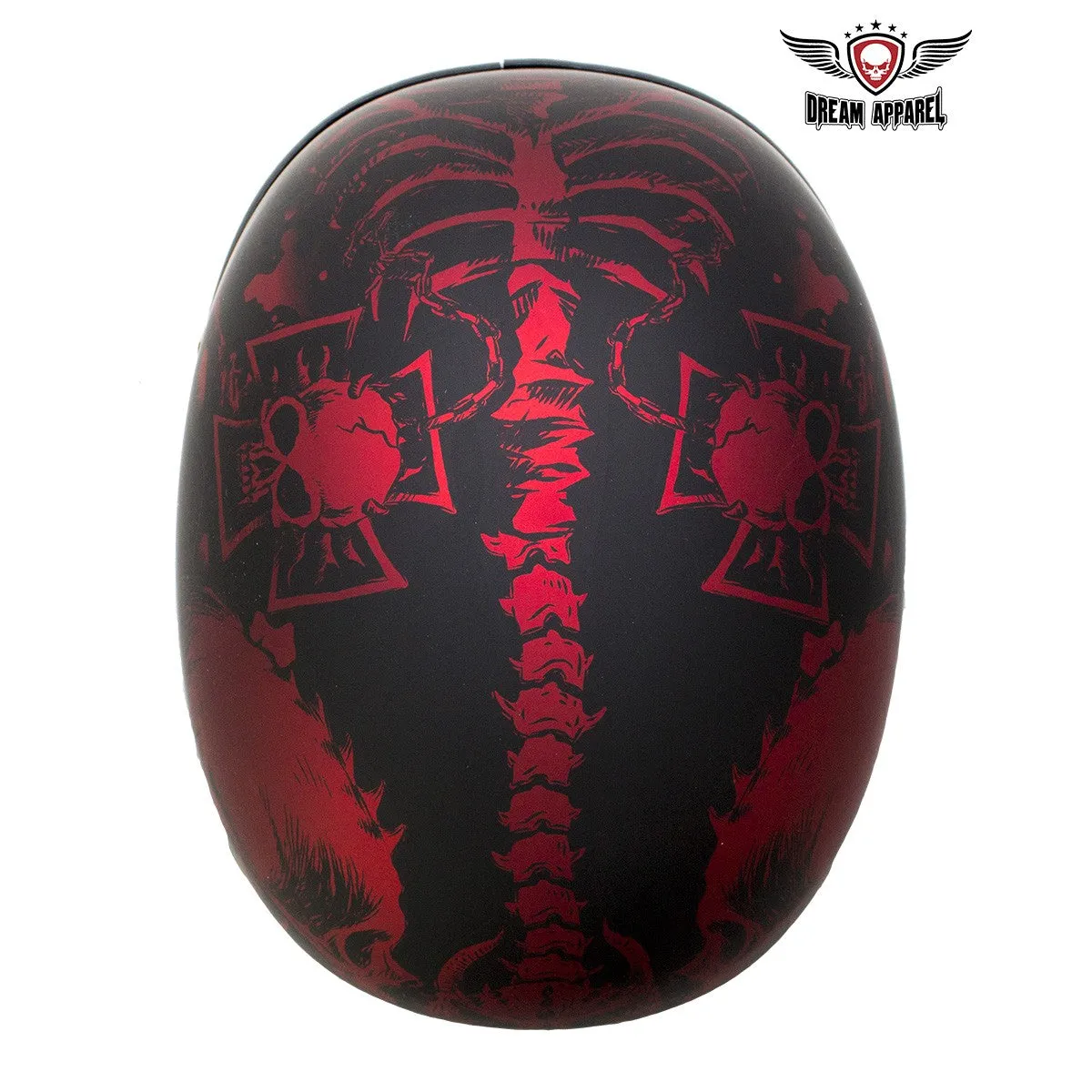 Matte Burgundy Novelty Motorcycle Helmet with Horned Skeletons