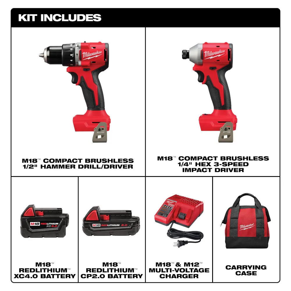 Milwaukee 3693-22CX M18 Compact Brushless 2-Tool Combo Kit