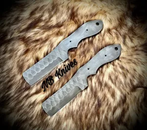 |NB KNIVES| CUSTOM HANDMADE LOT OF 2 1095 HIGH CARBON STEEL BULL CUTTER BLANK BLADES WITH LEATHER SHEATHS