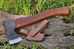 |NB KNIVES| CUSTOM MADE HIGH CARBON STEEL AXE WITH LEATHER SHEATH