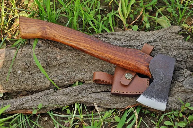 |NB KNIVES| CUSTOM MADE HIGH CARBON STEEL AXE WITH LEATHER SHEATH