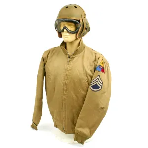 Authentic WWII U.S. 3rd Armored Division Staff Sergeant Tanker Collection- Includes Jacket, M38 Helmet, and Polaroid Goggles