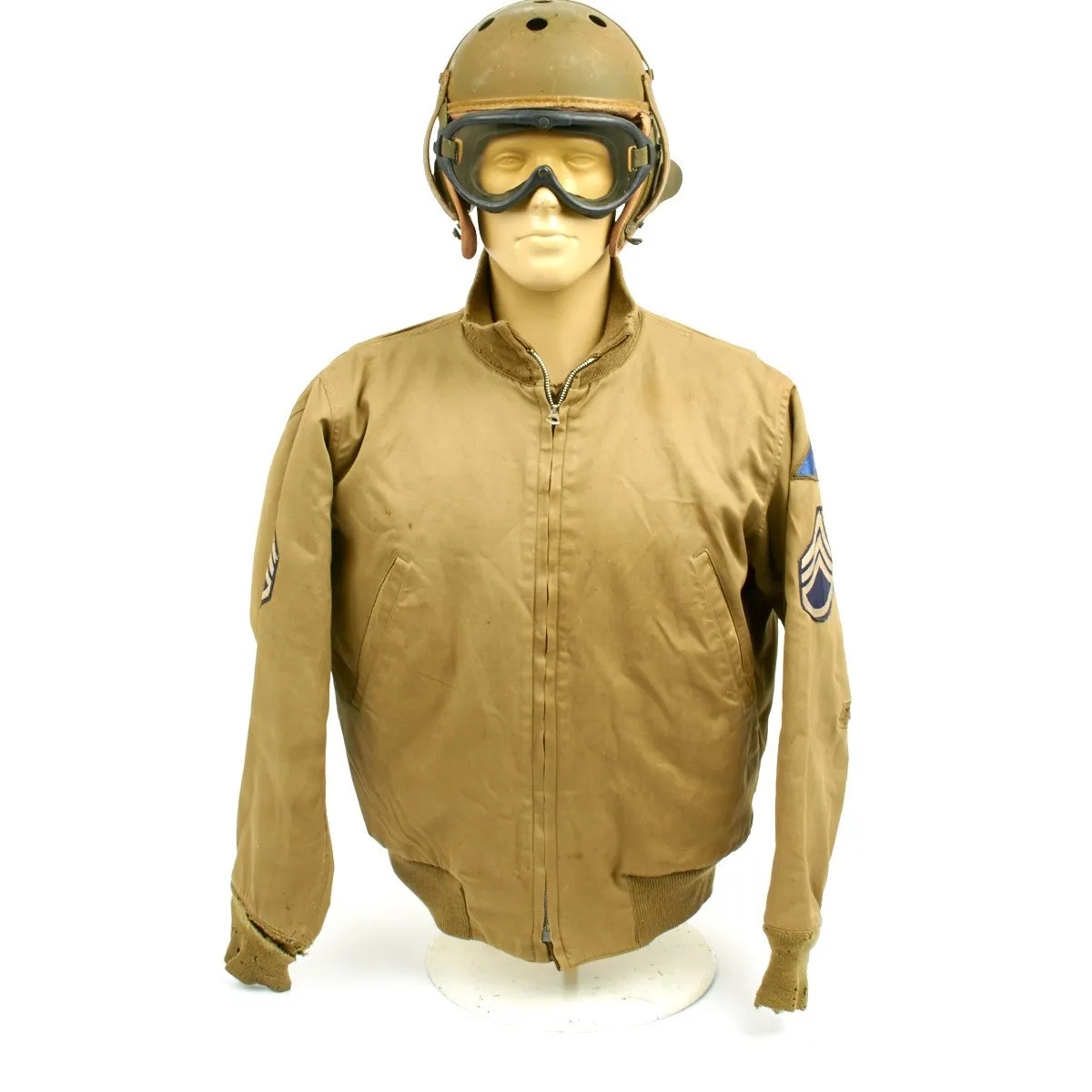 Authentic WWII U.S. 3rd Armored Division Staff Sergeant Tanker Collection- Includes Jacket, M38 Helmet, and Polaroid Goggles