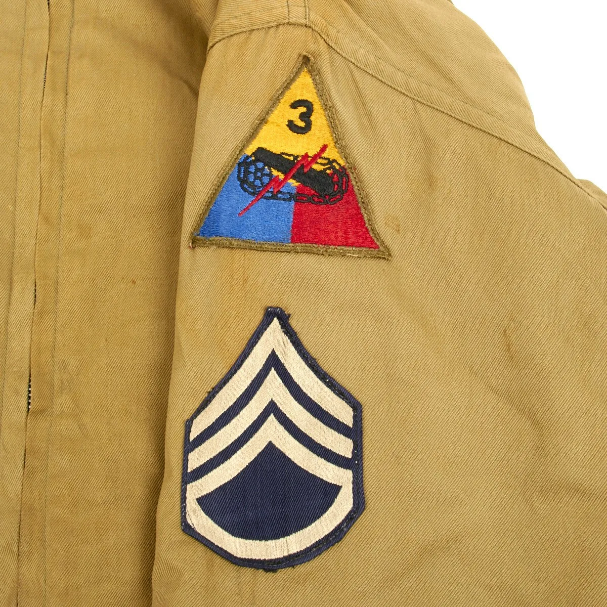 Authentic WWII U.S. 3rd Armored Division Staff Sergeant Tanker Collection- Includes Jacket, M38 Helmet, and Polaroid Goggles