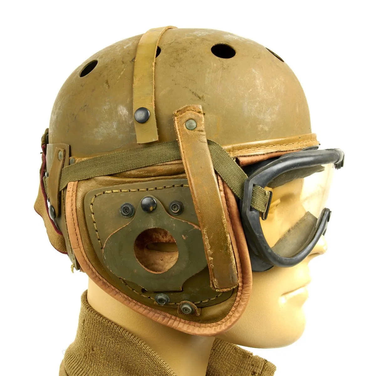 Authentic WWII U.S. 3rd Armored Division Staff Sergeant Tanker Collection- Includes Jacket, M38 Helmet, and Polaroid Goggles