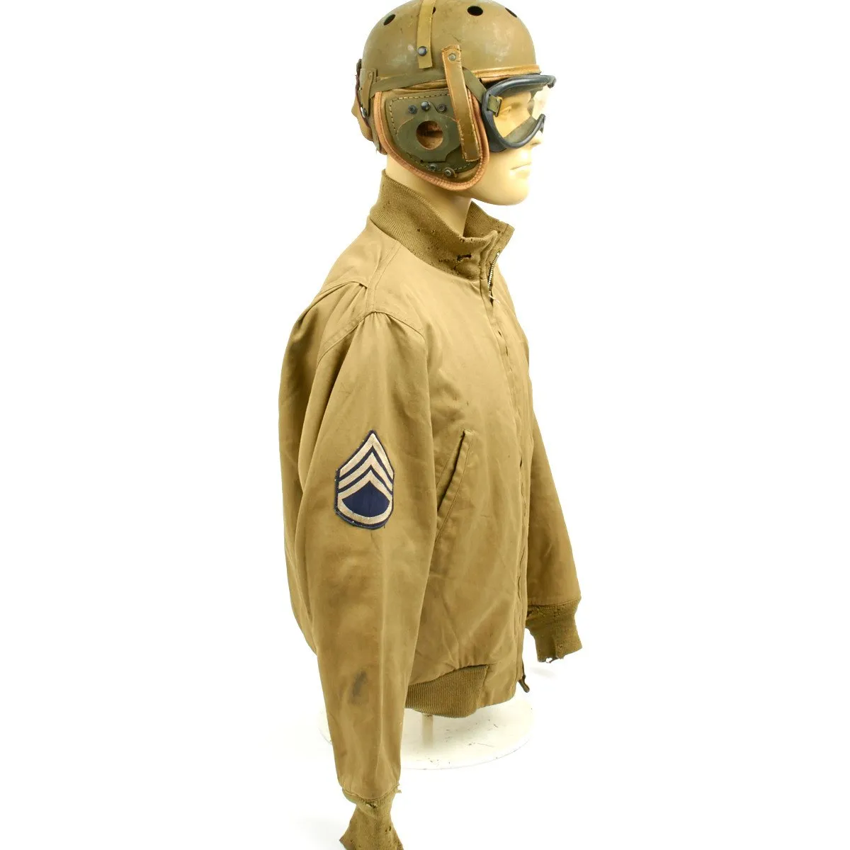 Authentic WWII U.S. 3rd Armored Division Staff Sergeant Tanker Collection- Includes Jacket, M38 Helmet, and Polaroid Goggles