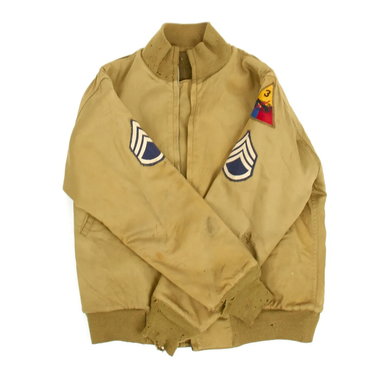 Authentic WWII U.S. 3rd Armored Division Staff Sergeant Tanker Collection- Includes Jacket, M38 Helmet, and Polaroid Goggles