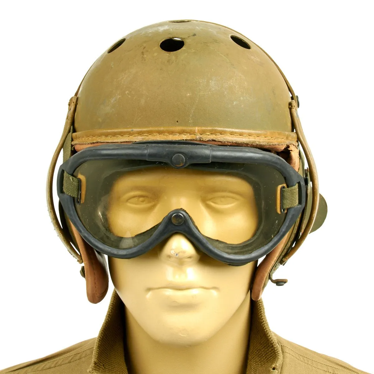 Authentic WWII U.S. 3rd Armored Division Staff Sergeant Tanker Collection- Includes Jacket, M38 Helmet, and Polaroid Goggles