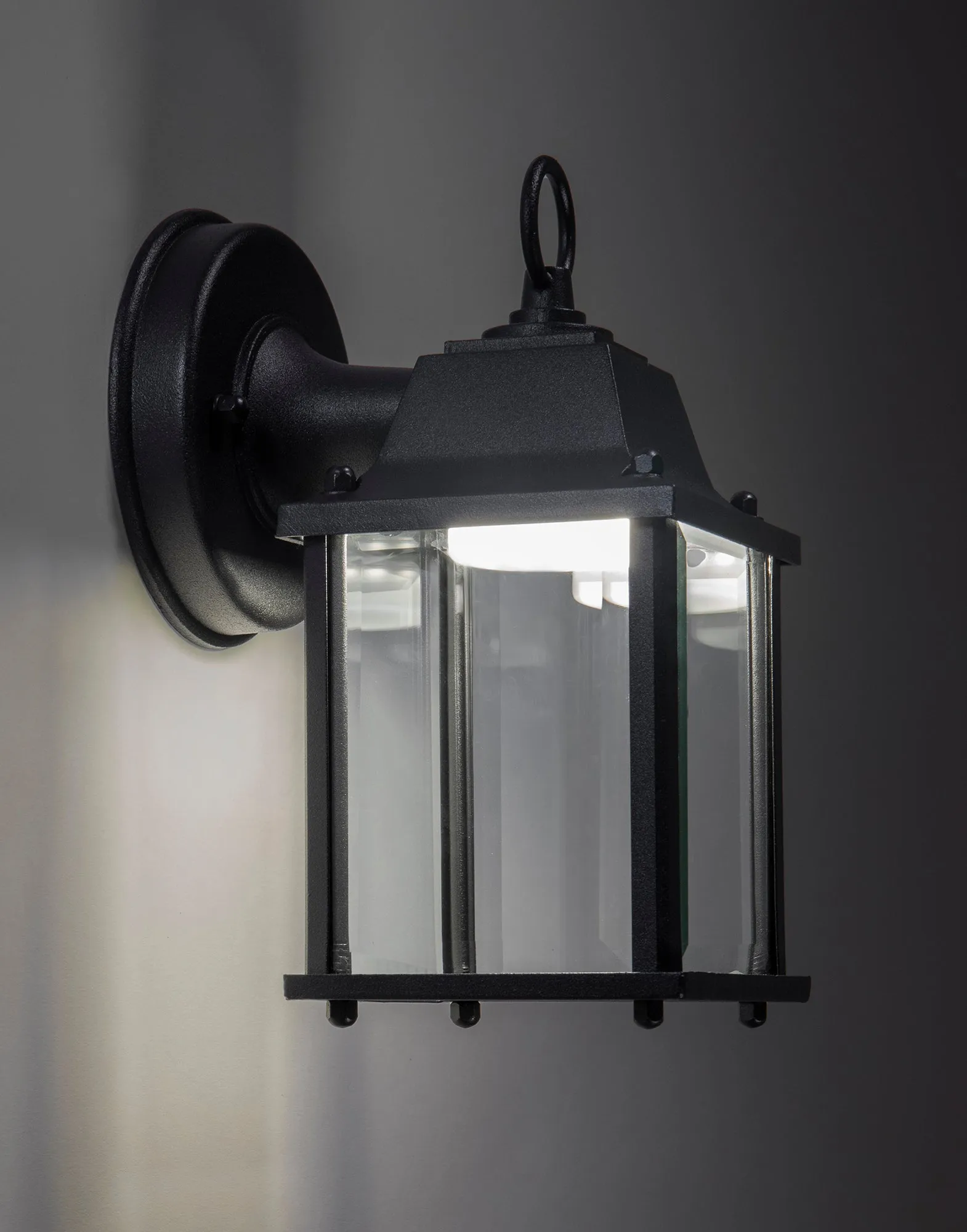 Outdoor Integrated LED Wall Porch Light, 800 Lumens, 3K, Wet Location, Black or White Finish with Beveled Glass