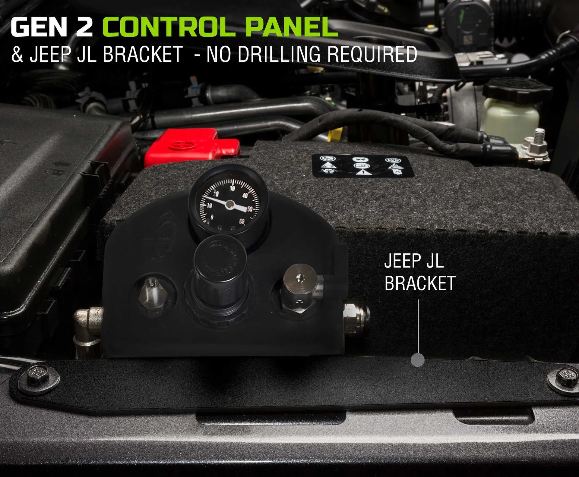 Overland Vehicle Systems 4 Tire Inflation System - Jeep Wrangler JL & JLU Engine Bay Passenger Side