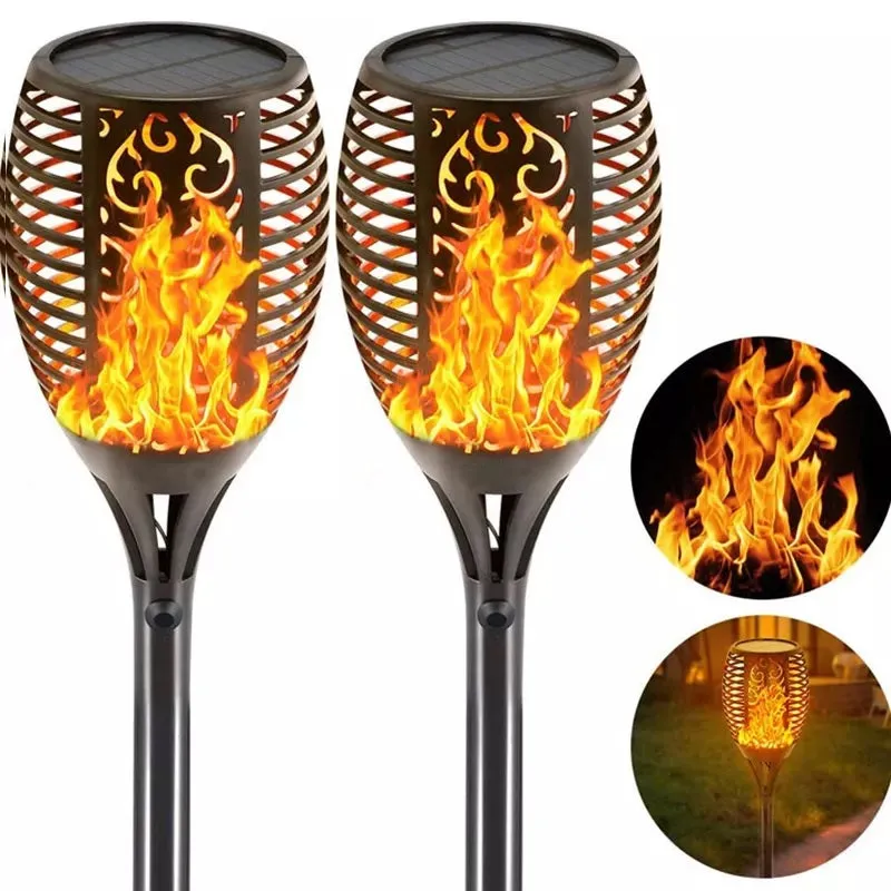 Pack of 2 Solar Powered Adjustable Spike Light with Flame Effect, Dusk to Dawn Auto On/Off, 2700K