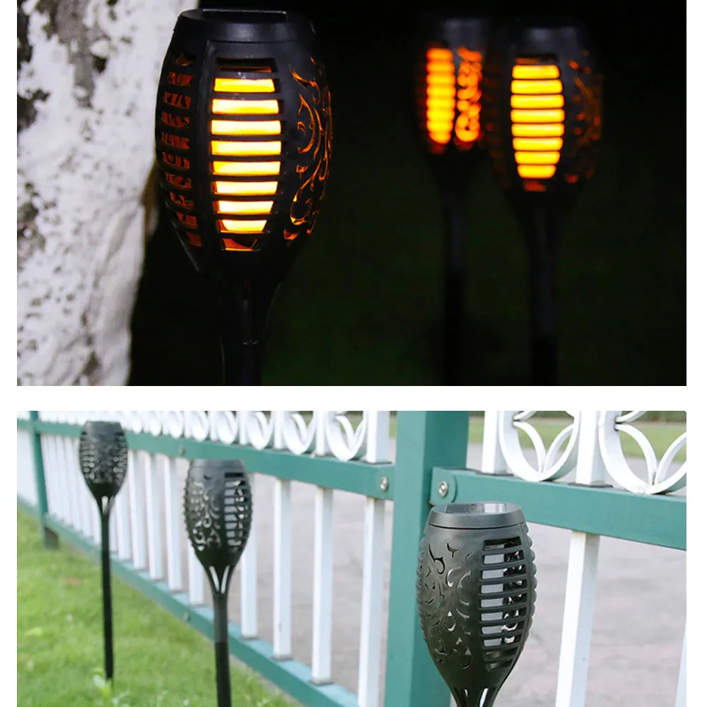 Pack of 2 Solar Powered Adjustable Spike Light with Flame Effect, Dusk to Dawn Auto On/Off, 2700K