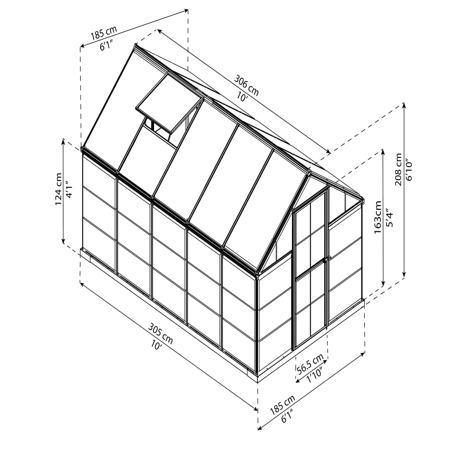 Palram - Canopia | 6x10 Ft Hybrid Greenhouse Kit - Gray With 0.8mm Polycarbonate Glazing