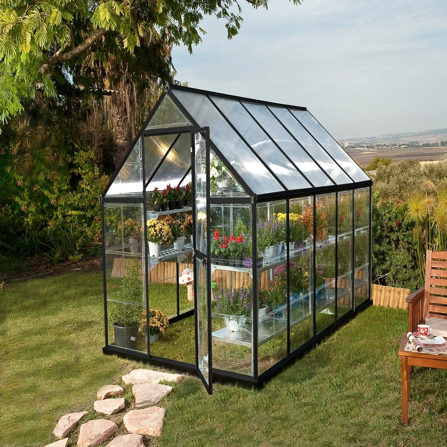 Palram - Canopia | 6x10 Ft Hybrid Greenhouse Kit - Gray With 0.8mm Polycarbonate Glazing