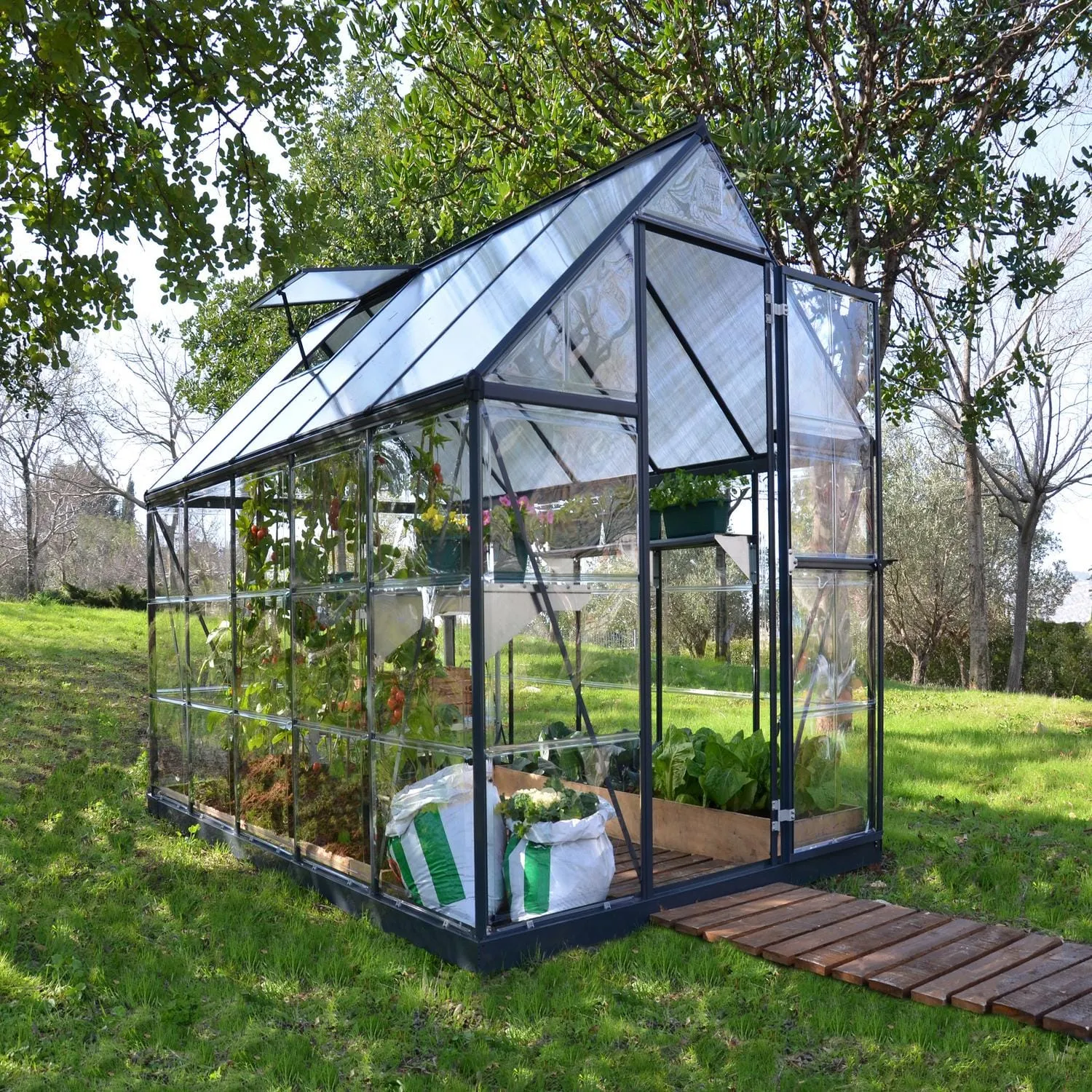 Palram - Canopia | 6x10 Ft Hybrid Greenhouse Kit - Gray With 0.8mm Polycarbonate Glazing