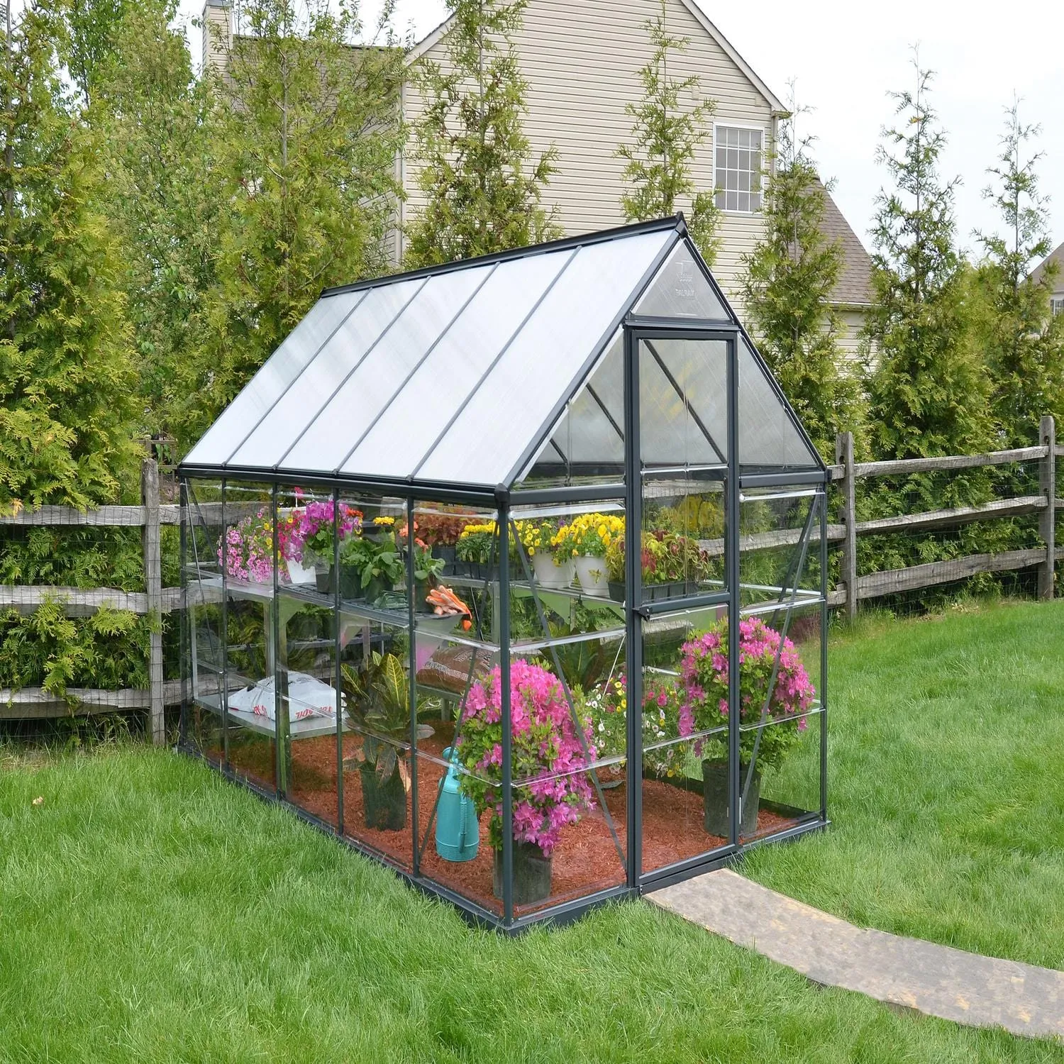 Palram - Canopia | 6x10 Ft Hybrid Greenhouse Kit - Gray With 0.8mm Polycarbonate Glazing