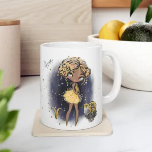 Personalised/Non Personalised Zodiac Sign, Aries, Ceramic Mug 11oz Blonde Hair - Blue Eyes - Bg